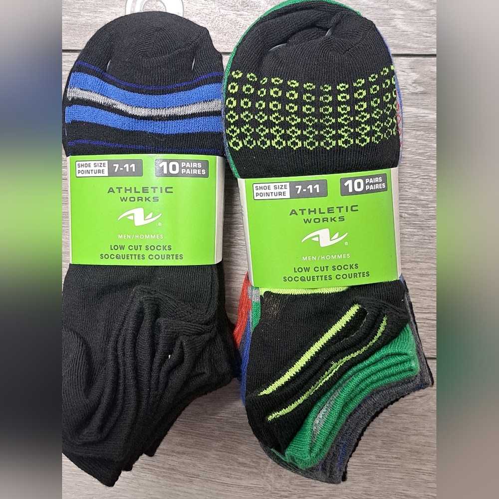 Lot Of 2 Packs Of 10pairs Of Athletic Works Men's Low Cut Socks - Shoe Size 7-11